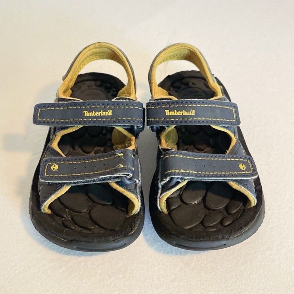 Timberland Leather Fisherman Sandals Blue/Yellow Hook & Loop US 9.5 EU 25